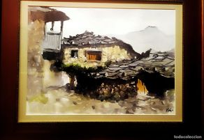 Arte: ”Paisaje”. Acuarela Julio Solis. Pîntor Asturiano.